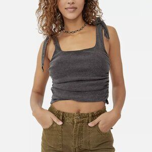 Free People Charcoal Gray Tie-Shoulder Ribbed Tank